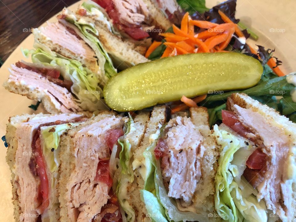 Turkey Club Sandwich With Dill Pickle