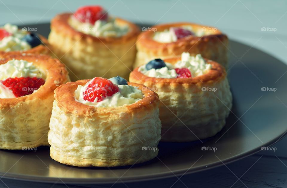 Close-up of cakes in plate