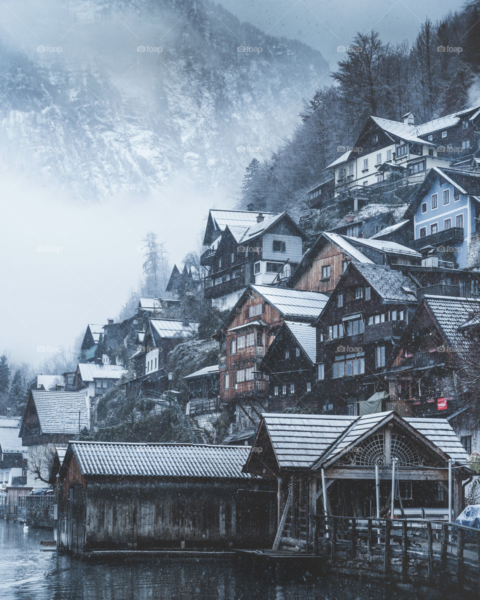 Hallstatt - one of the cutest towns in Austria. Taken on a cold winter morning just as the fog started to fade away behind the surrounding mountains.