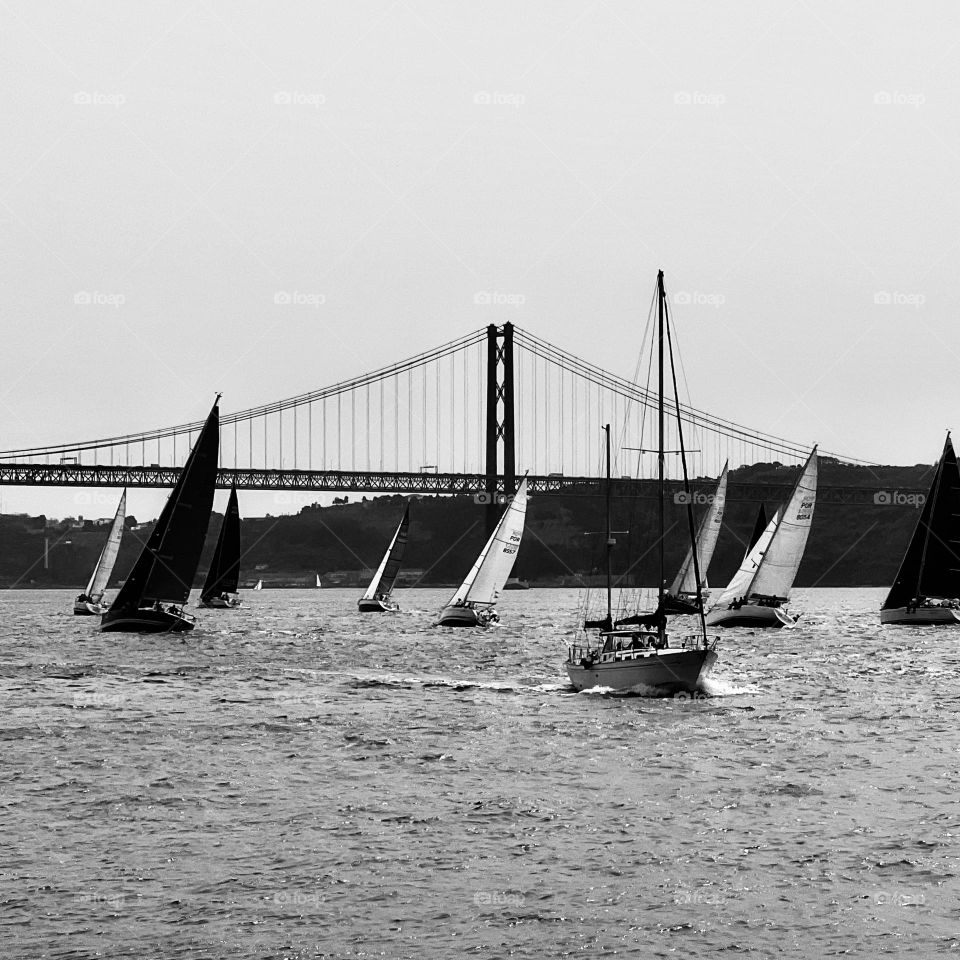 Yachts and Bridge Black and White photography 