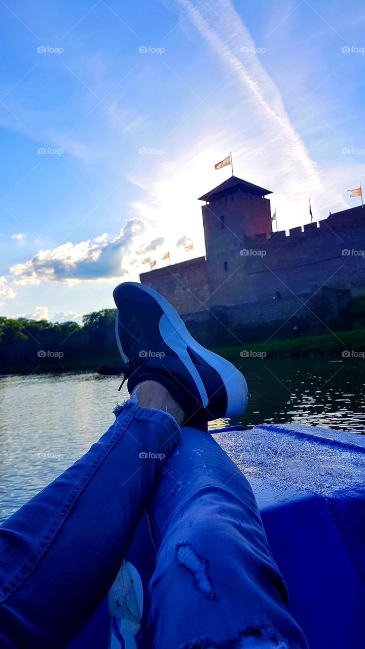 by boat on the lake at Gyula Castle, Hungary