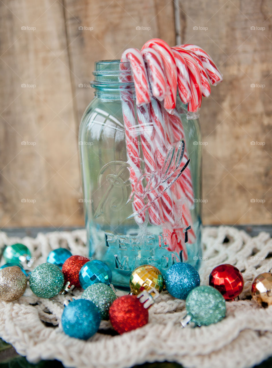 Christmas decorations in a jar