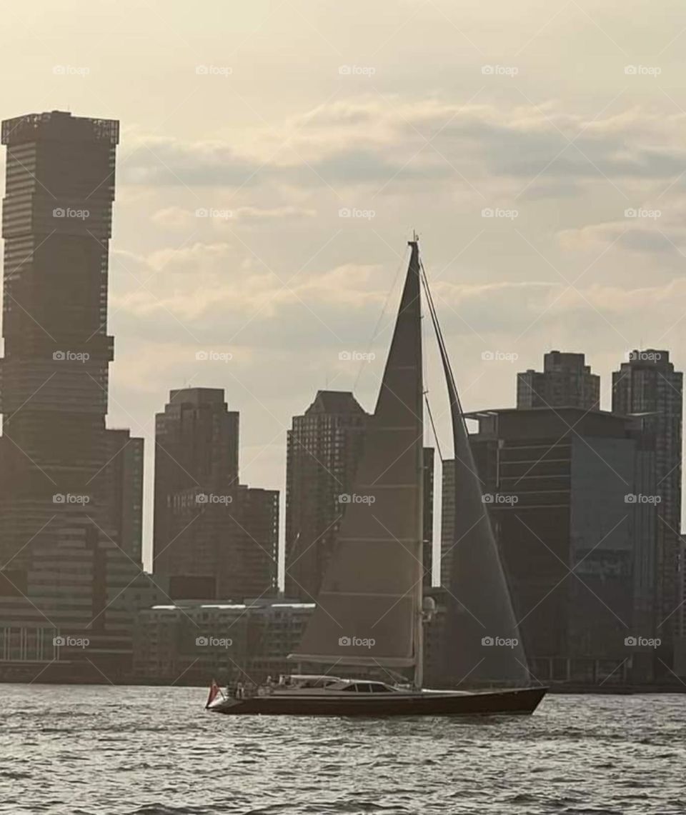 Sailing across a city view