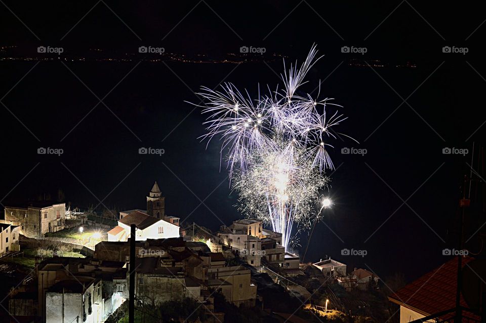 fireworks with sea landscape