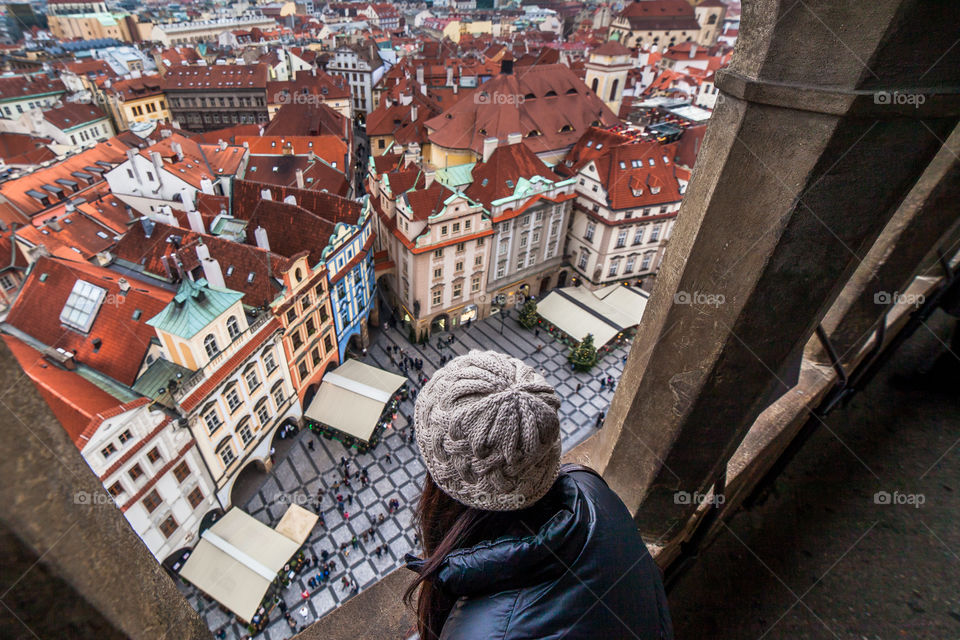 Women looking at Prague from Clock Tower