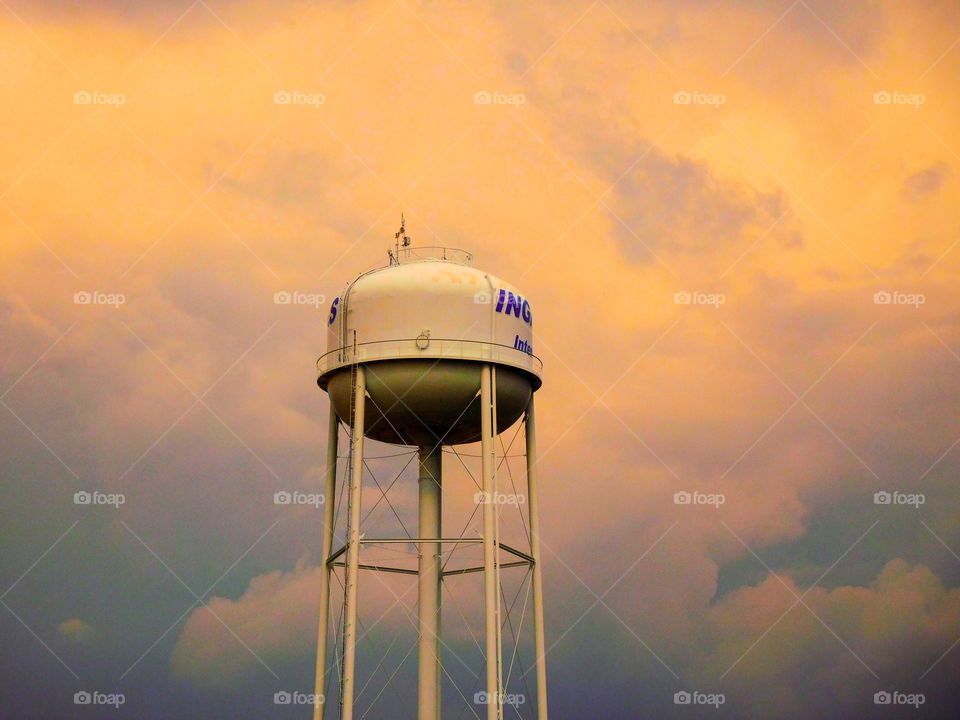Sunset behind the water tower