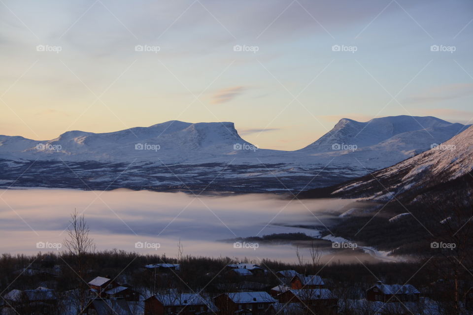 Snowy mountain in winter