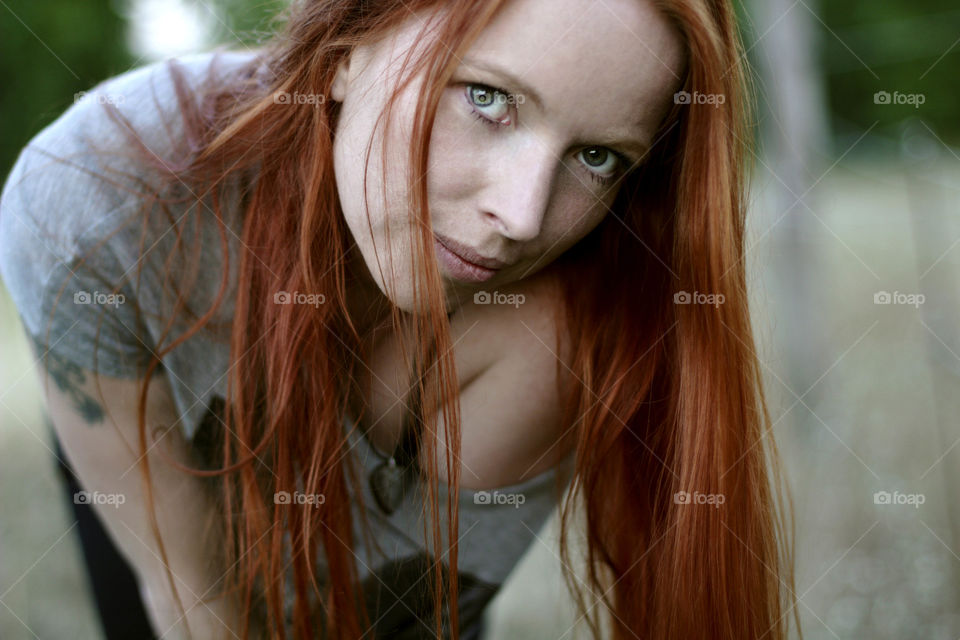 a selfmade Photo from me with my red hair, Outdoor at the summer