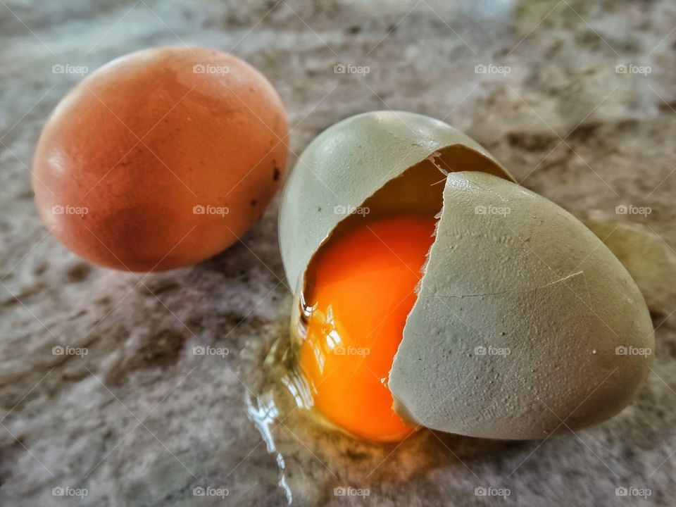 Broken eggshell and yolk