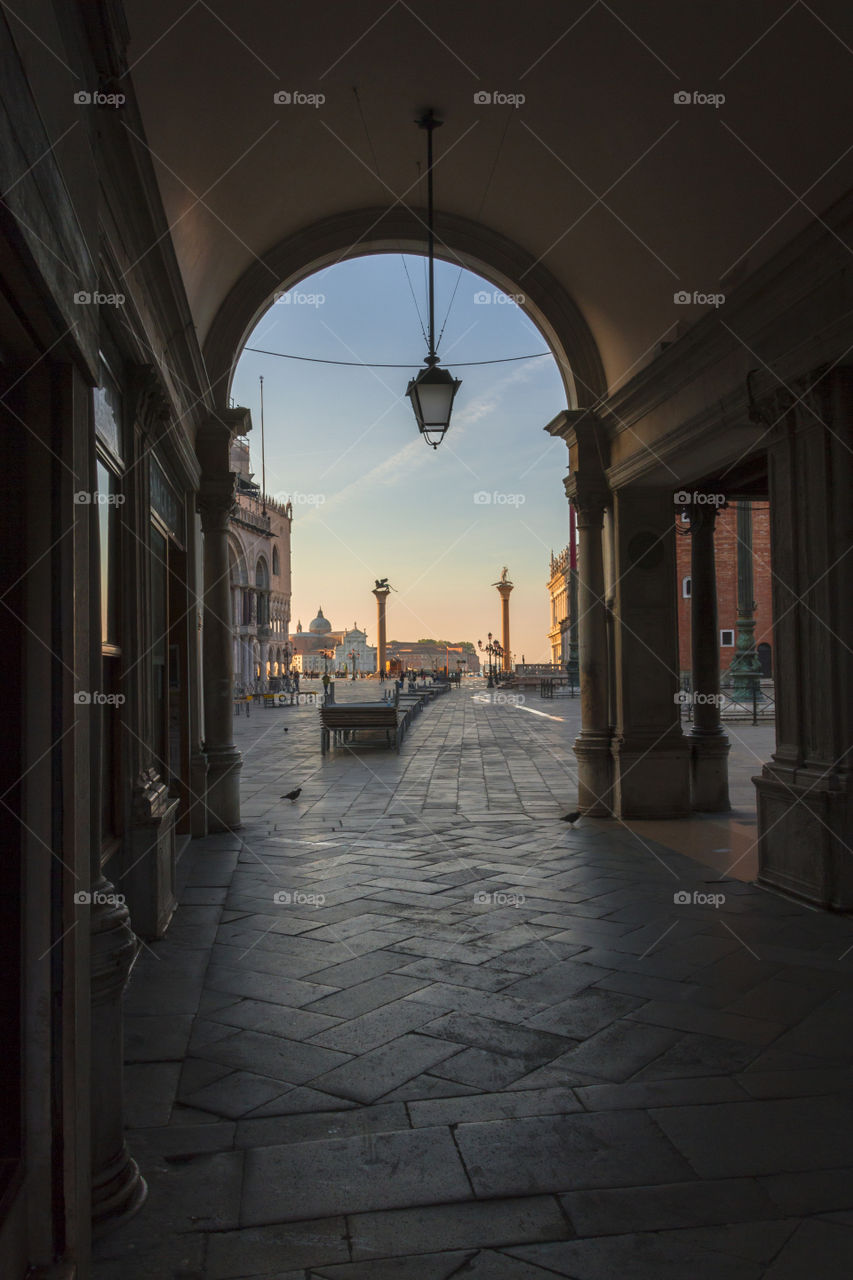 Looking at St Mark's square and Doge's palace at sunrise