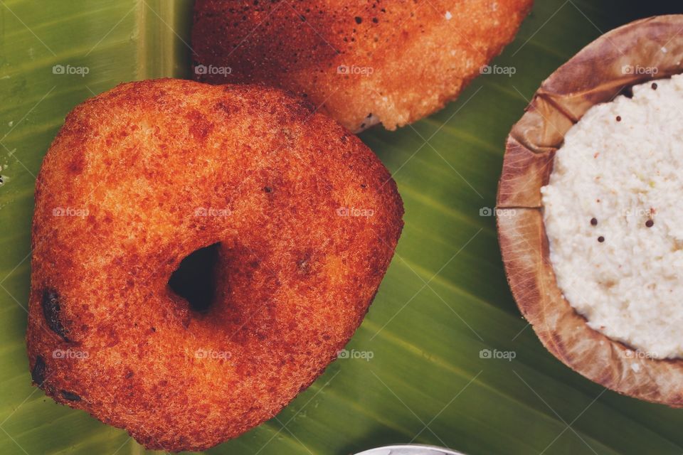 Vada along with  curd rice, a popular snack from India 