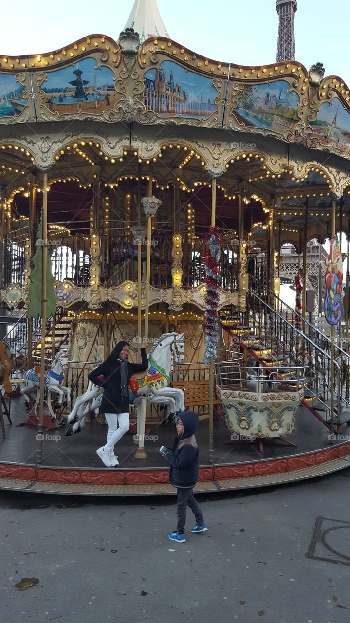 carousel in eiffel tower in Paris france