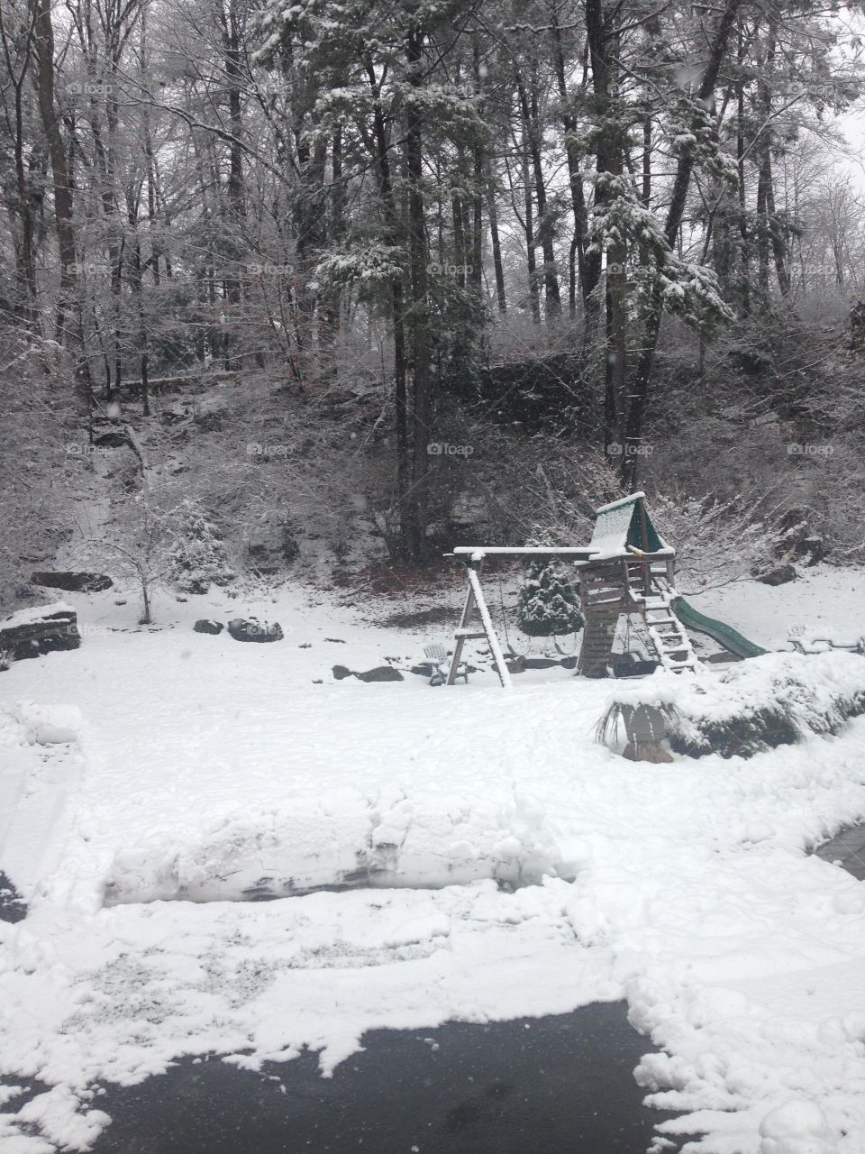 Snowy views. View from the inside in Pennsylvania 