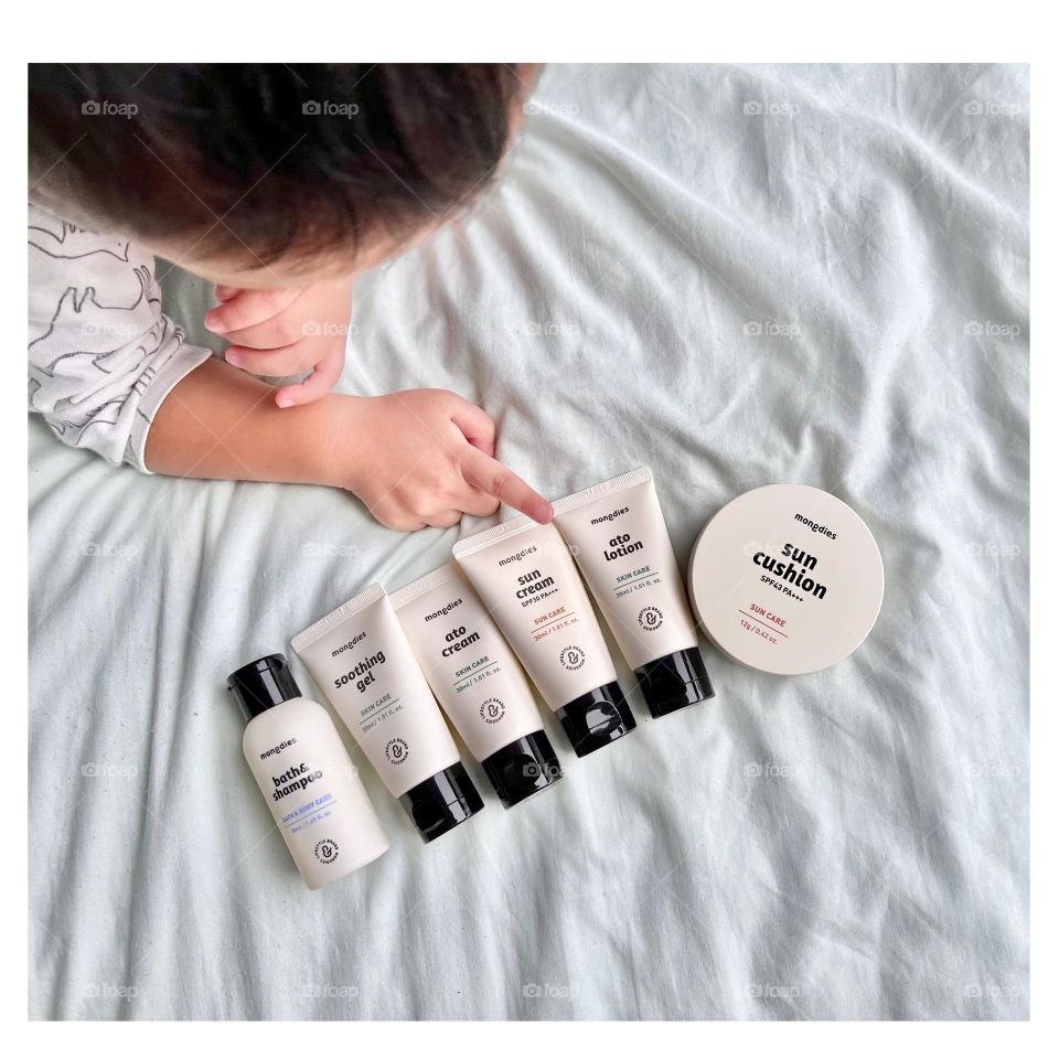Asian toddler with Korean skincare brand for ezcema skin