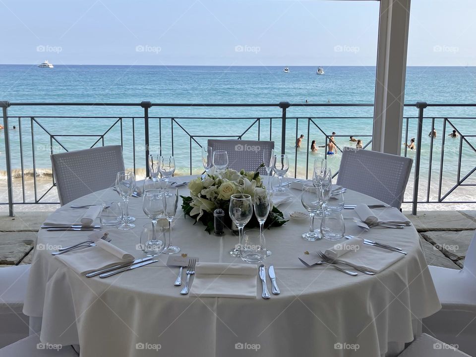 Wedding table ready in front of the sea