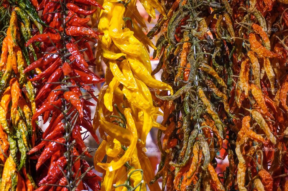Strings of dried chilli