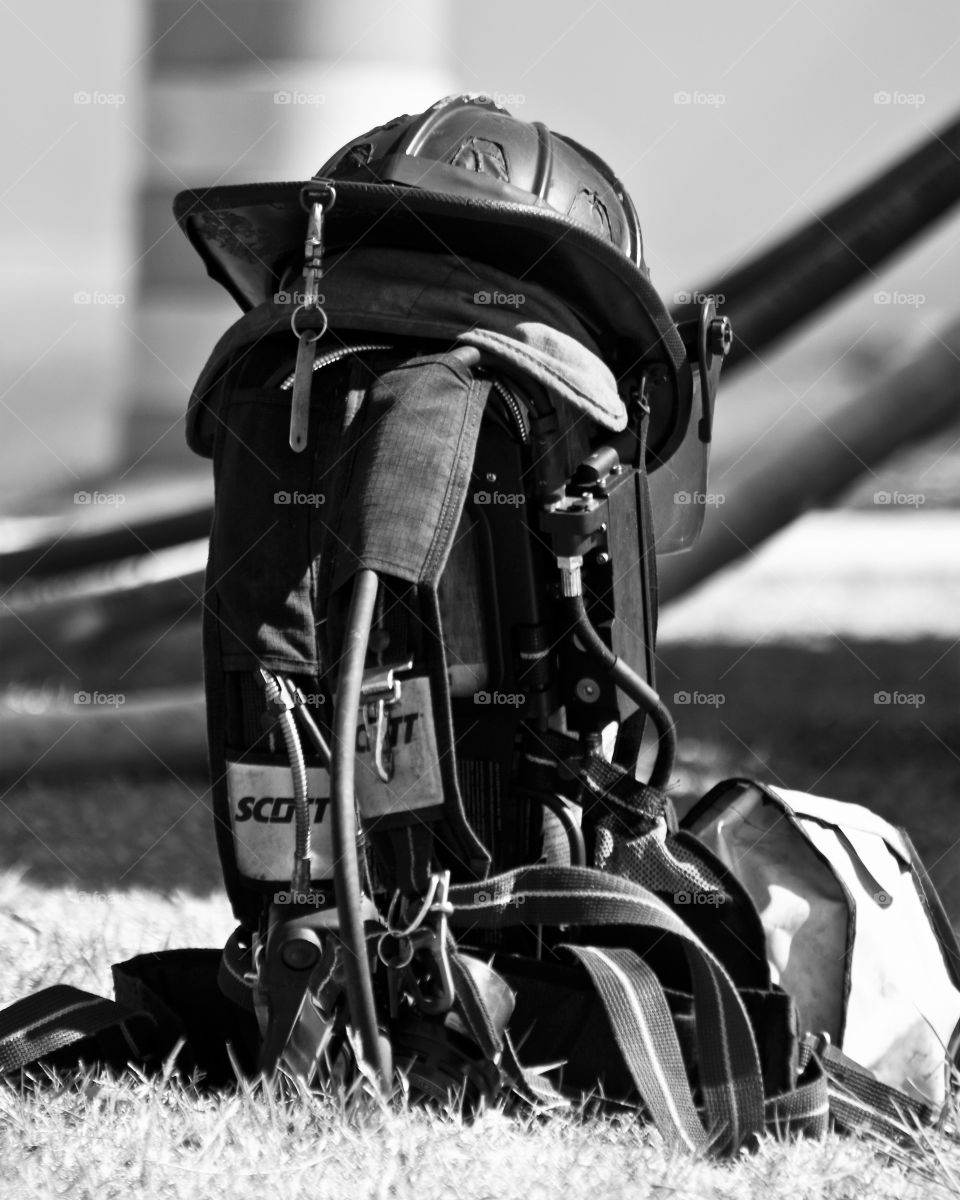 fireman gear in black and white