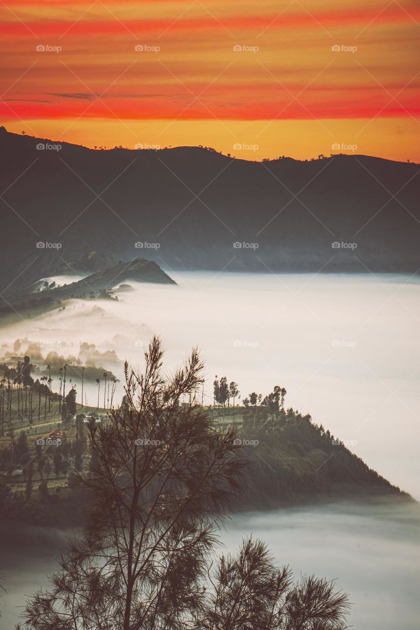 Cemoro Lawang hill from a height at sunrise