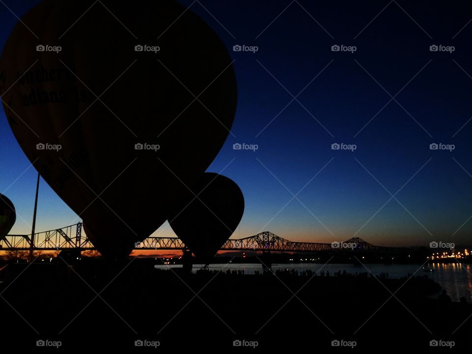 Sunset on Louisville Waterfront during Kentucky Derby Festival Balloon Glimmer. 