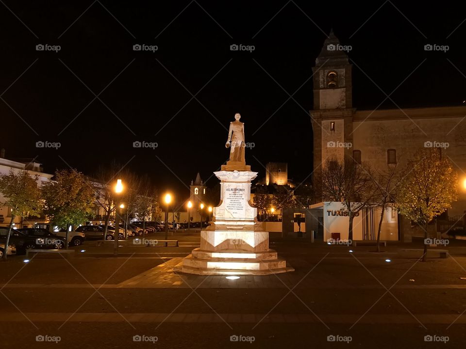 Praca D. Pedro V, Castle, Church, Night View, Castelo de Vide, Portugal