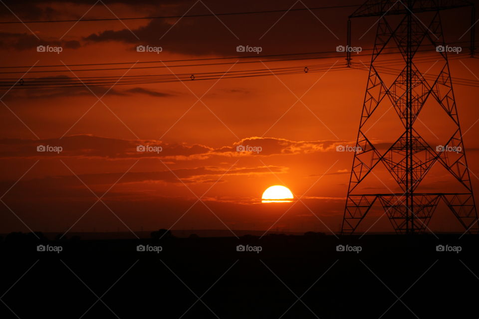Beautiful sunset and electric cables