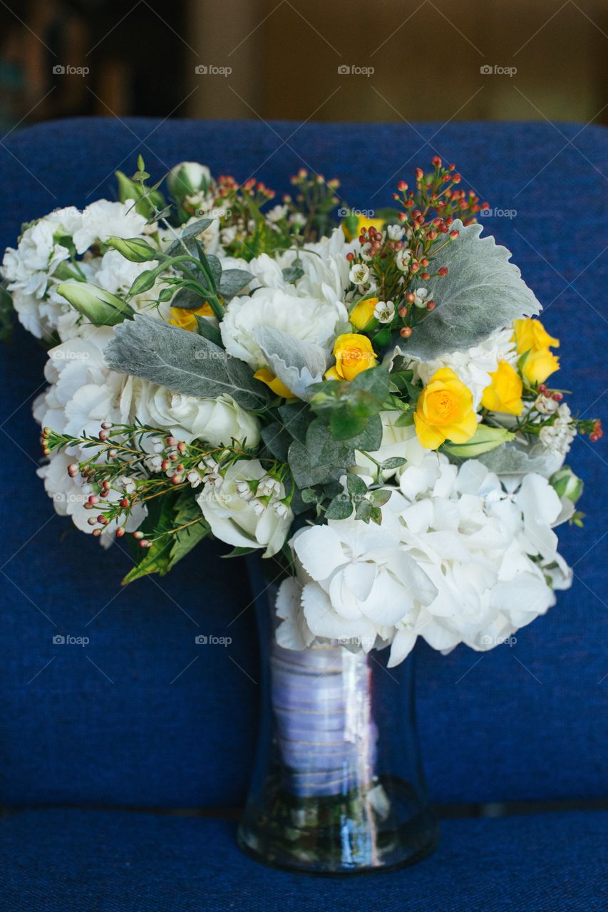 Wedding bouquet in glass vase 