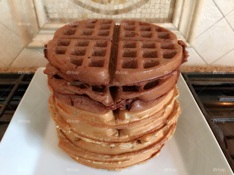 Healthy Homemade Organic Waffles 
Bourbon Vanilla Multigrain Flaxseed with Coconut Flakes & added some dark coco powder to some Waffles. 