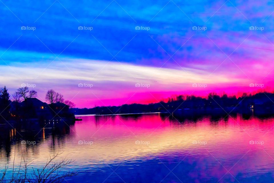 Beautiful sunset lake view