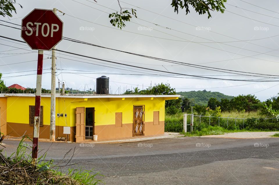 Stop sign At Road Entrance