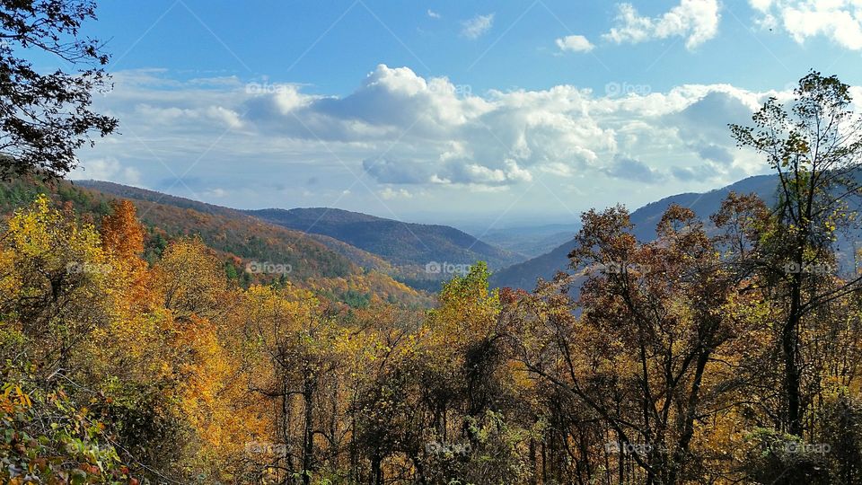 Valley and mountains in autumn