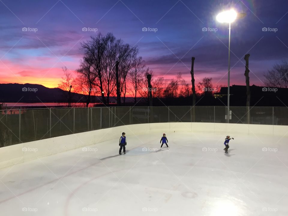 Ice rink at Sunset time