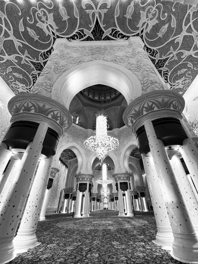 Abu Dhabi, White Mosque, Incredible Architecture in B&W