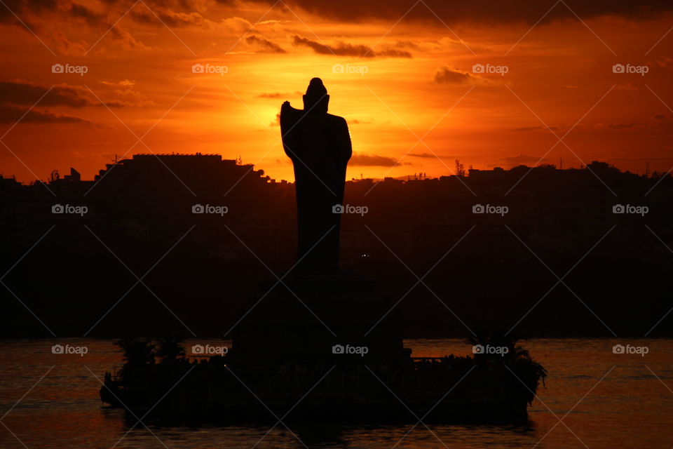 Budha statue and sunset, Sunset at background,  Budha statue background