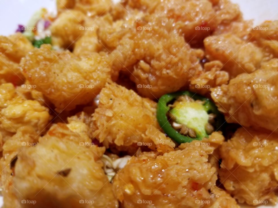 All Those Shrimp and Lobster Bites Fried Up and Hanging With the Hot Jalapeno Peppers