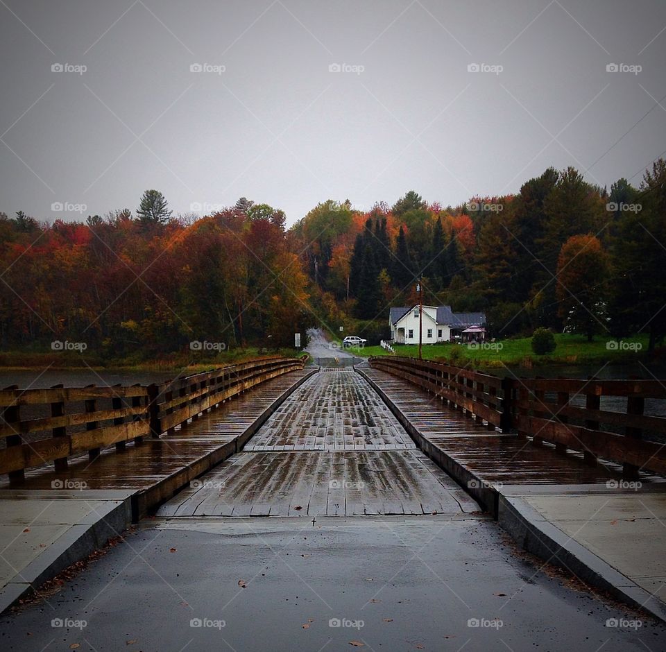 Wet wooden bridge