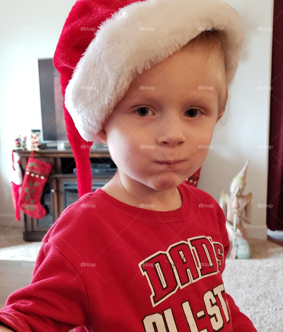 boy with Santa hat