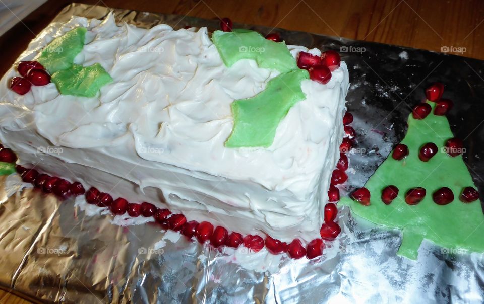 Christmas cake with pomegranate