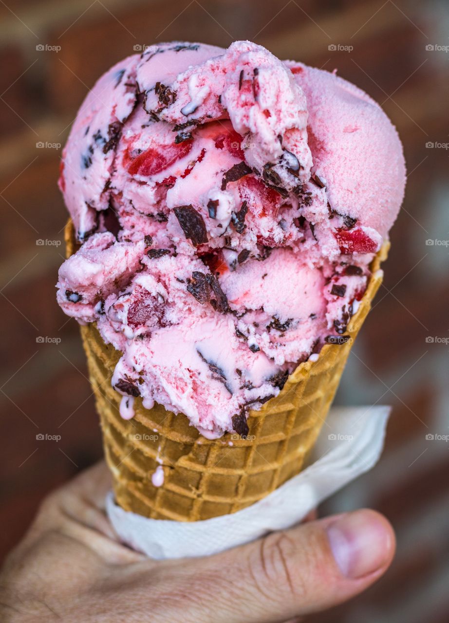 View of cherry chocolate chip ice cream