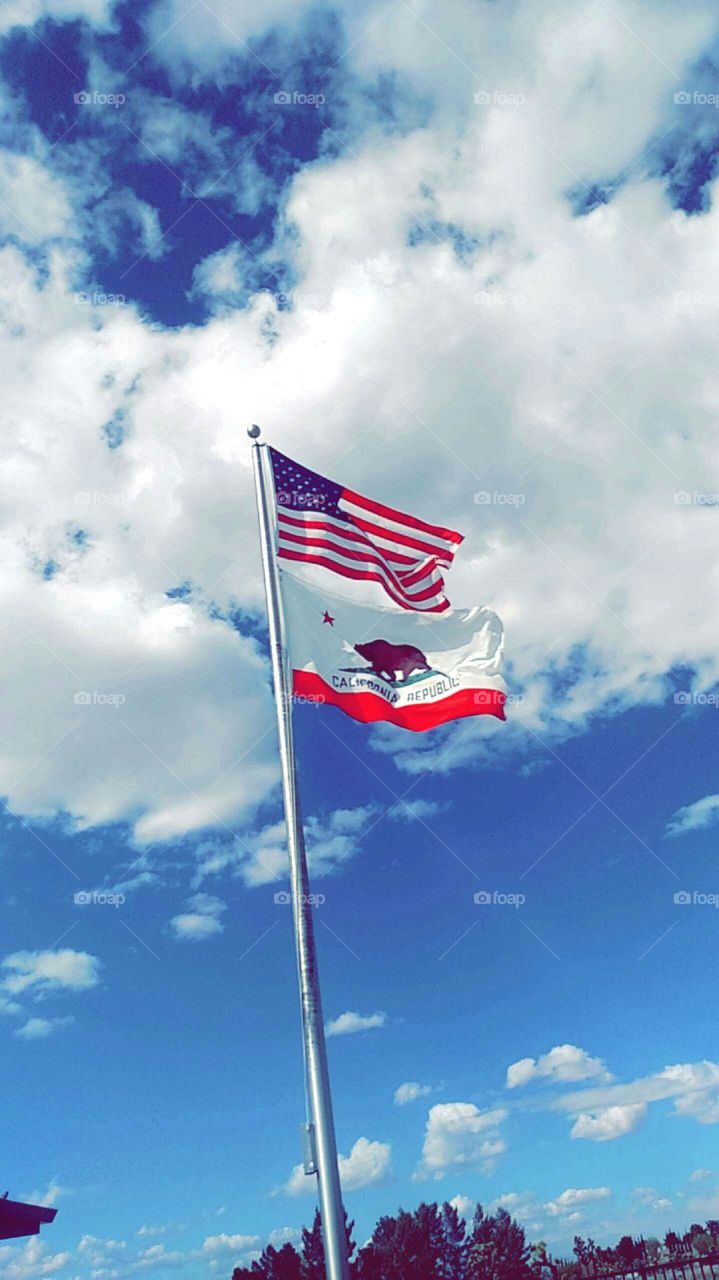 American and California flags