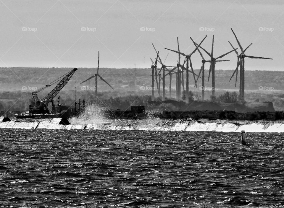 Wind turbines and crane