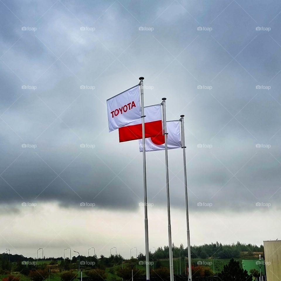 Toyota Poland Japan flags