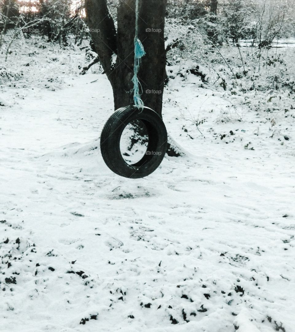 Tire swing in the snow