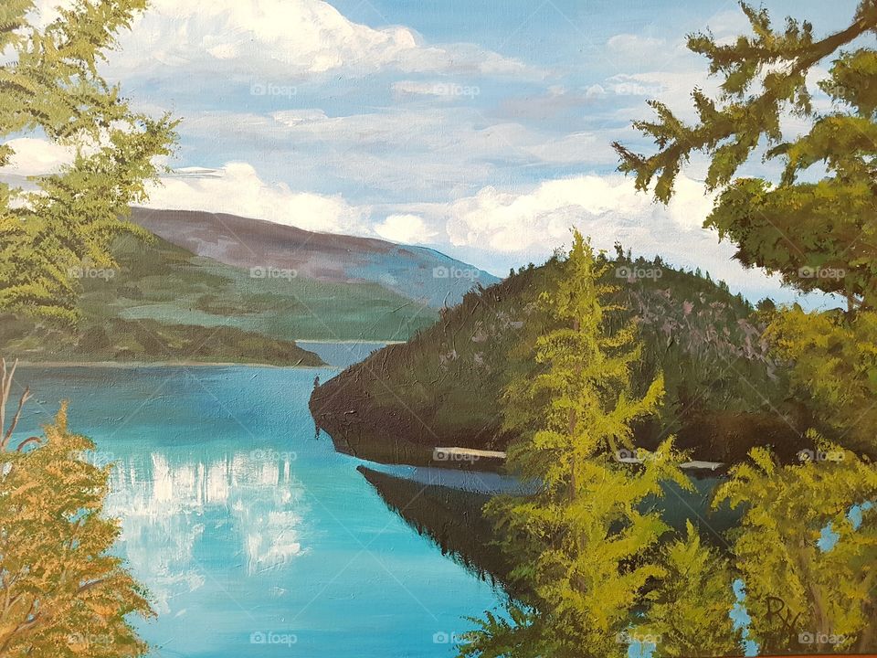 Shuswap Lake - acrylic, palette knife painting, I painted.