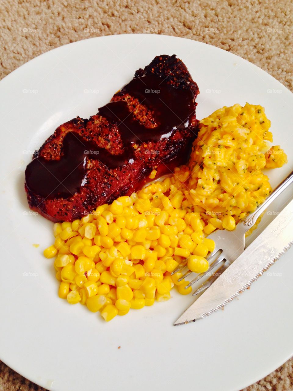 Steak, corn & rice