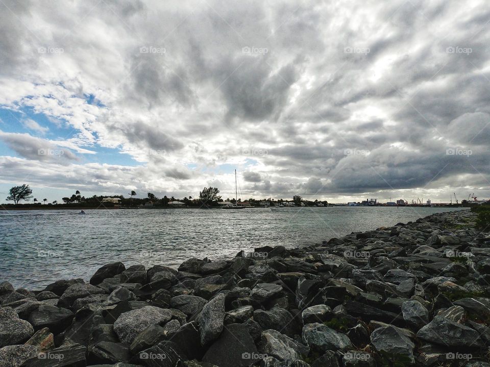 Rocky coastline shore.