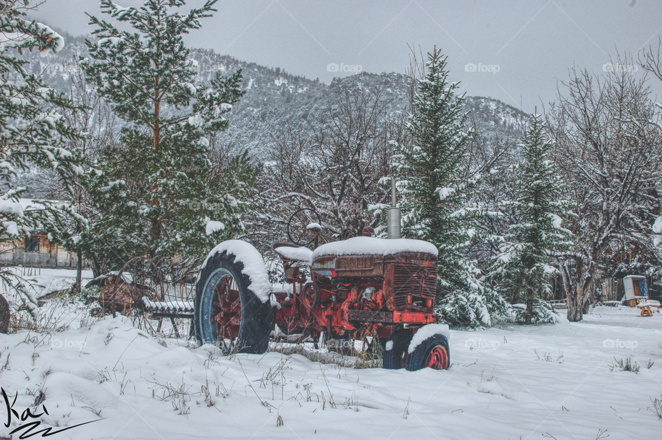 Old snowy tractor 