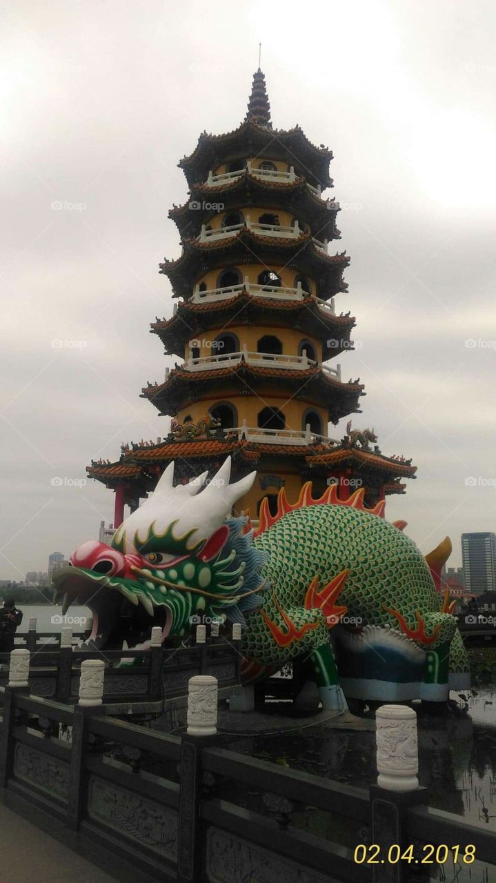 an awesome temple with green lion😂