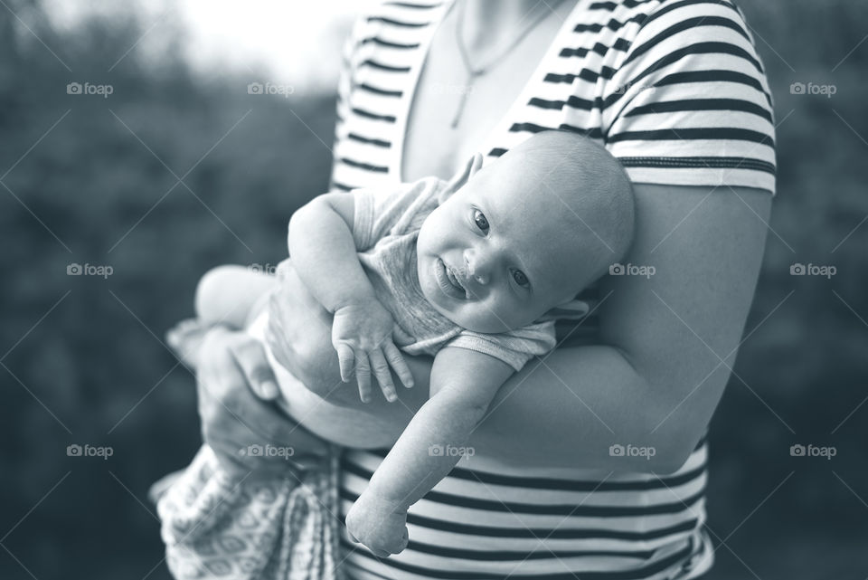 Mother and baby on monochrome