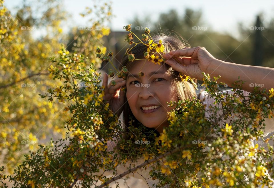 Woman with flowers on her hair 