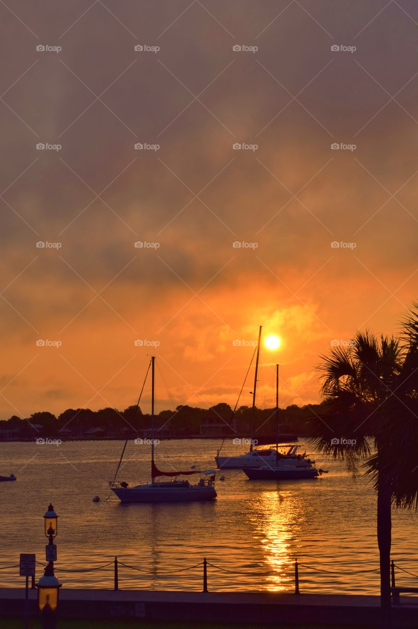 Boats at sunset. Boats on the water at sunset